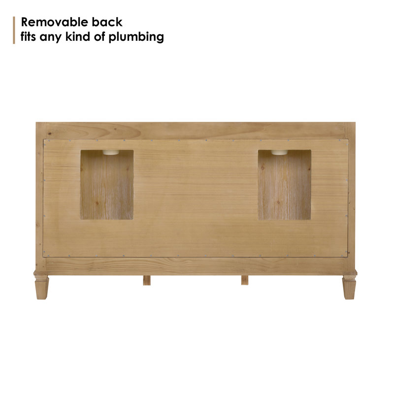 Solana 60" Weathered Fir Double Vanity Base with Rattan Accents