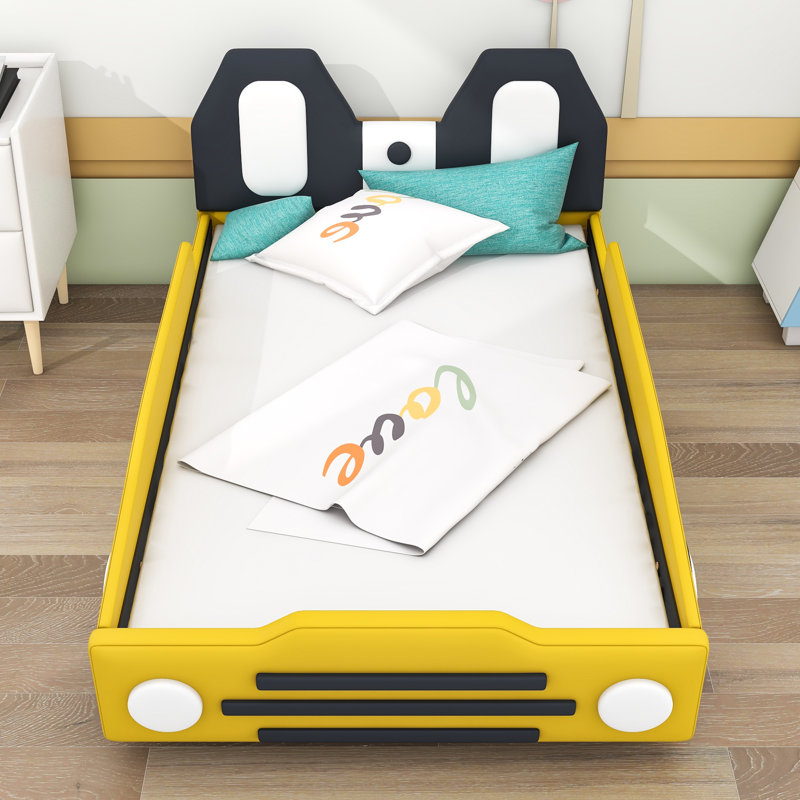 Lit plateforme en bois Biseye, Jaune