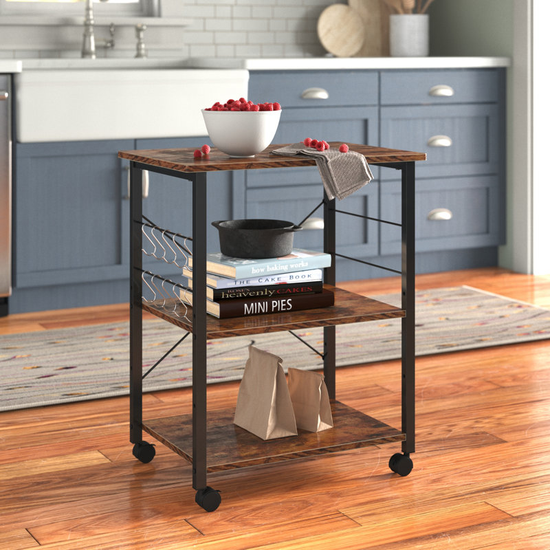 Chariot de cuisine en acier à 3 tablettes avec roues verrouillables l 23,62 po Algona, Brun / Noir