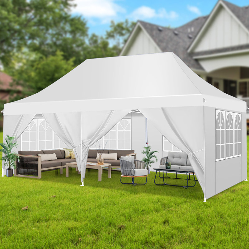 10'x20' Pop Up Canopy Tent with 6 Removable Sidewalls, Instant Outdoor Canopy , White