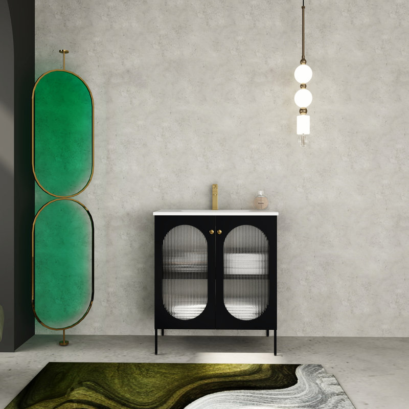 Meuble-lavabo autoportant de 30 pouces avec lavabo en céramique - Structure de salle de bain en acier robuste avec armoire