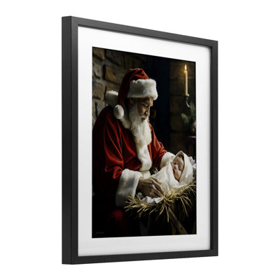 «Santa Claus & Baby Jesus», reproduction sous verre encadrée, conception de Jo Moulton
