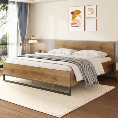 Engineered Wood  Bed Frame,Natural & Black Colour