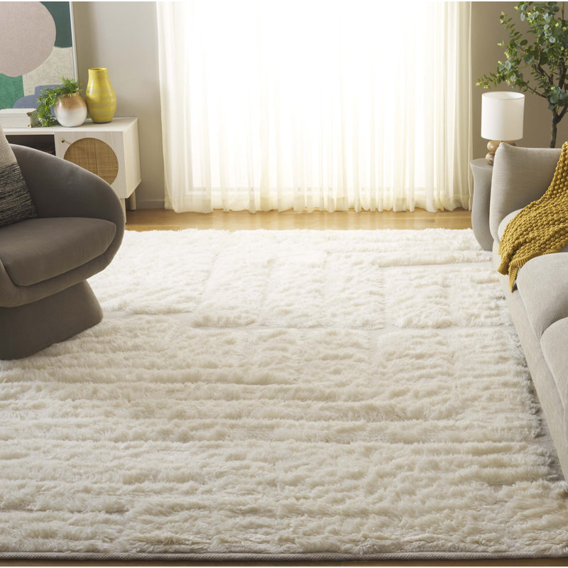 Fernande Abstract Handmade Wool Area Rug in Ivory, Rectangle 8' x 10'