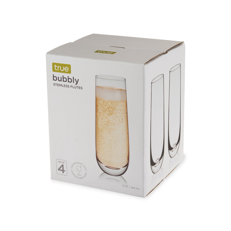 Set of 4 Clear Glass Stemless Champagne Flutes