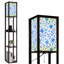 Dimmable LED Standing Floor Lamp Blue Floral, MDF Frame Floor Lamp with Remote Control, 3 Color Light, for Living Room Bedroom