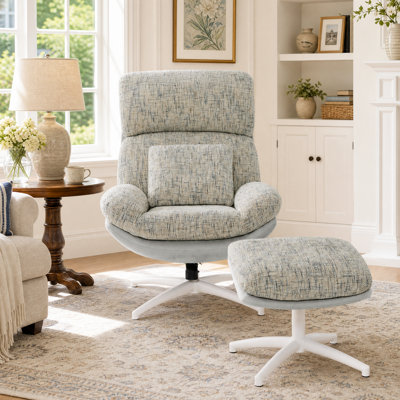Fauteuil d'appoint pivotant en chenille avec repose-pieds, fauteuil de lecture à haut dossier pour le salon de la chambre à coucher