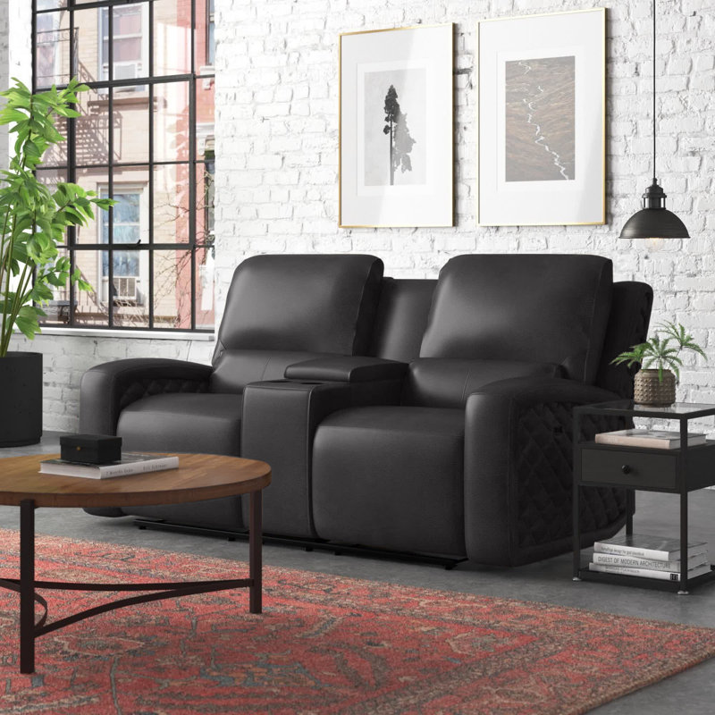 Drew Upholstered 78'' Power Reclining Sofa, Gray Genuine Leather