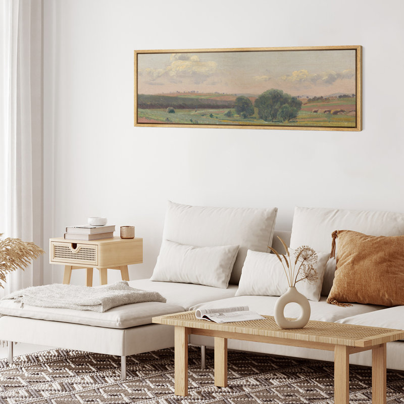 «Spring Country Landscape Relaxing Calm», impression sur toile encadrée surdimensionnée, H 20 po x l 60 po, Naturel