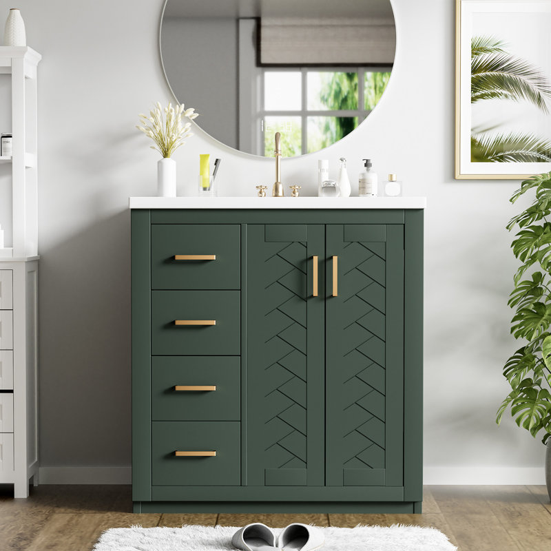 Meuble-lavabo 30 po avec lavabo en céramique, Vert