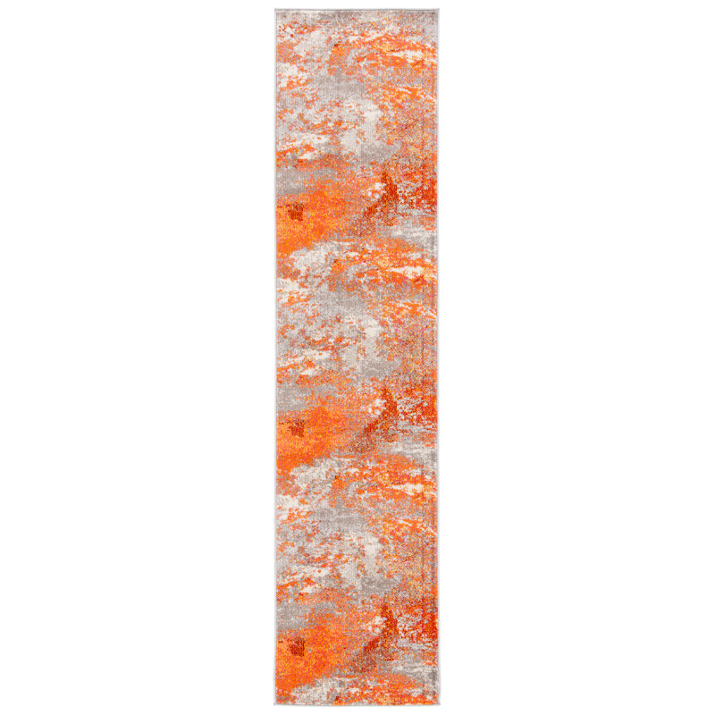 Tapis bleu clair / vert Etta, Tapis de couloir 2 pi 2 po x 12 pi, Orange/Grey