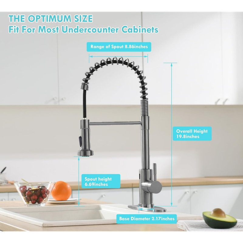 Robinet de cuisine sans contact avec adaptateur CA, robinet d'évier de cuisine à poignée simple mains libres avec pulvérisateur rétractable