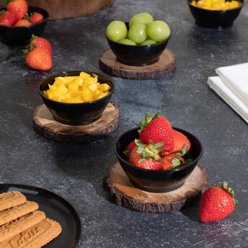 Bols à dessert ronds 6 oz en plastique noir EcoQuality pour 80 invités, 1200