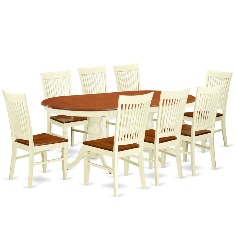 Ensemble de table de cuisine 9 pièces pour 4 personnes comprenant une table de salle à manger ovale avec rallonge papillon et 8 chaises de salle à manger, babeurre cerise