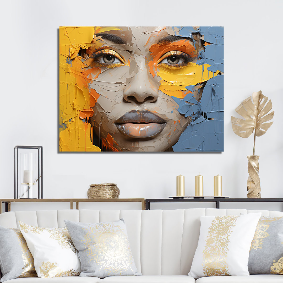 Yellow Blue Paint Collage Portrait - African American Art Large Wall Art Design Art 