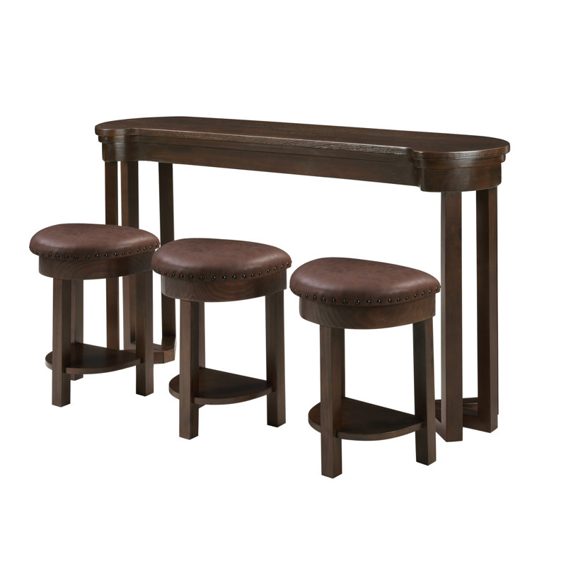 Ensemble de 4 tables de bar avec 3 tabourets de bar rembourrés en polyuréthane, Marron foncé