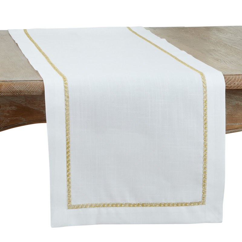 Aloway Mayer Metallic Embroidered Polyester Table Runner, Gold, 16" W x 120" L