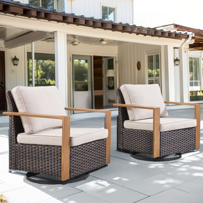 Allcot Outdoor Patio Wicker Swivel Glide Rocker Chair With Cushions (2-Pack)