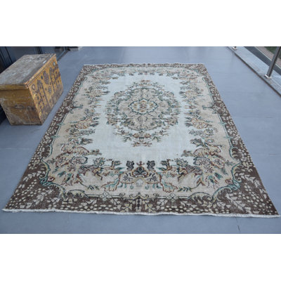 Grand tapis Oushak blanc fait à la main - parfait pour décorer un salon ou un salon