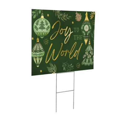 Enseigne de jardin Joy To The World Shades of Emerald Coroplast, 24 po x 18 po