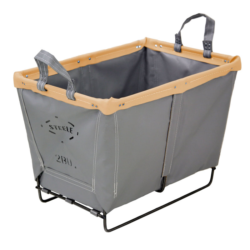 Laundry Basket with Handles, Grey Vinyl, Steel Runners