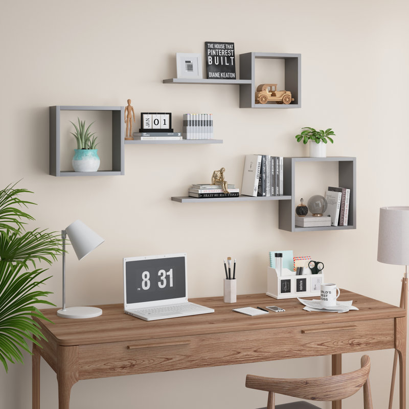 Wooden Square Floating Shelves Wall Mount, Floating Cube Shelves Set Of 6, Geometric Cube Wall Shelves For Wall Decor, Floating Box Shelves For Bedroom, Living Room, Bathroom, Kitchen, Office, Black.