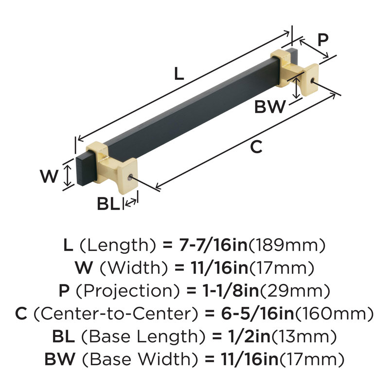 6-5/16 inch Brushed Gold and Black Bar Cabinet Pull