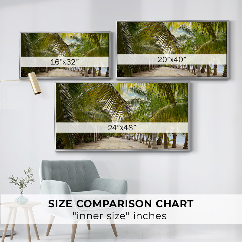 Passerelle tropicale - Toile tendue avec châssis encadré - Prêt à accrocher, H 21 po x l 41 po, Argent argent