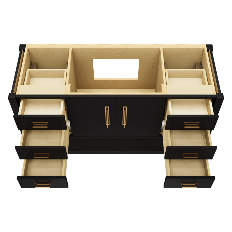 Meuble-lavabo simple très large Kiawah, Noir, Or satiné, 60"