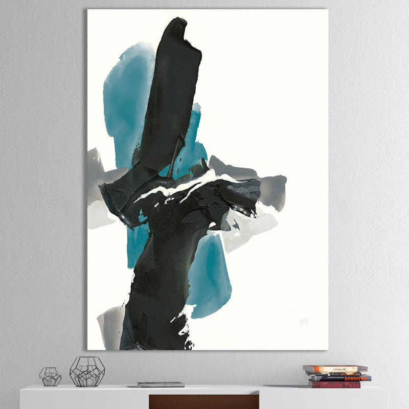 «Geometric Black and Teal IV», reproduction d'art sur toile tendue, H 32 po x l 24 po x P 1 po