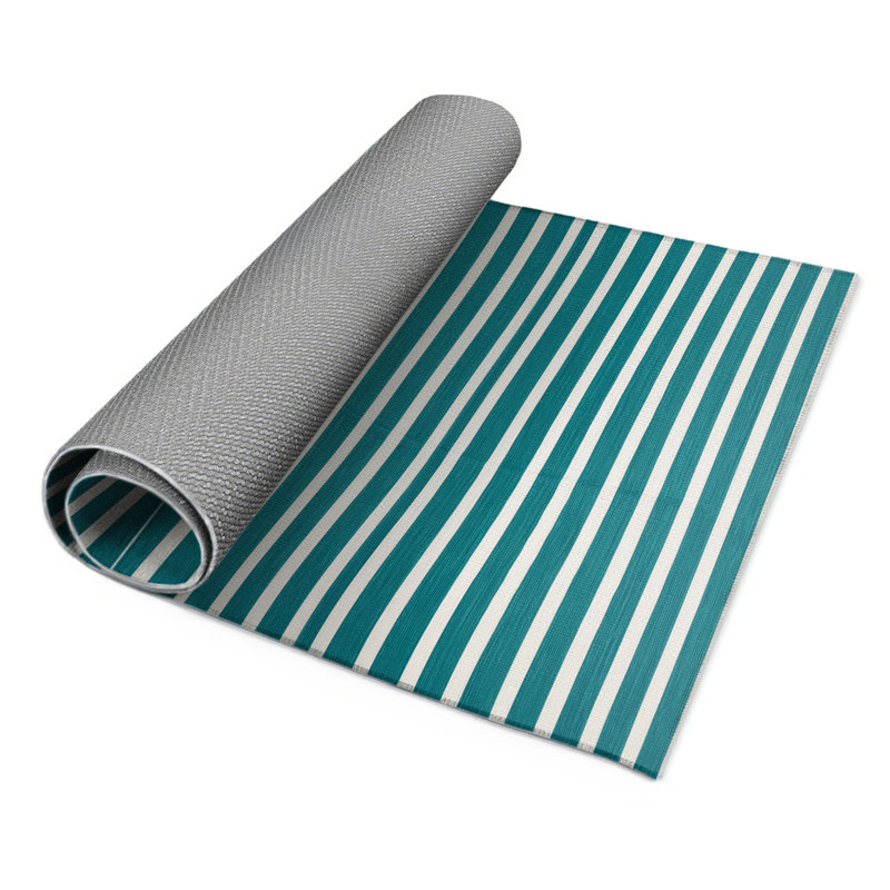 Tapis intérieur / extérieur vert HorizontalStripes, Rectangle 5 pi x 7 pi