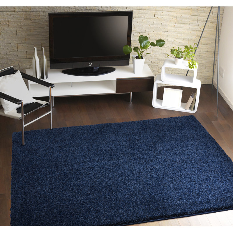 Tapis bleu marine poils longs Alawna, Rectangle 48 pi x 72 pi