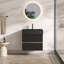 Meuble-lavabo 24 po avec lavabo à quartz et tiroirs noirs doux, meuble-lavabo mural flottant pour salle de bain moderne, lavabo une pièce sans drain ni robinet
