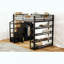 Lit mezzanine double en métal avec tablettes de rangement, garde-robe et escalier-687266172