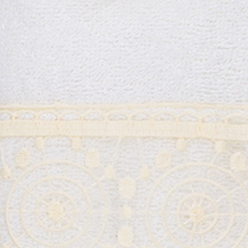  3 Piece Turkish Cotton Cream Lace Embellished Towel Set, White/Cream