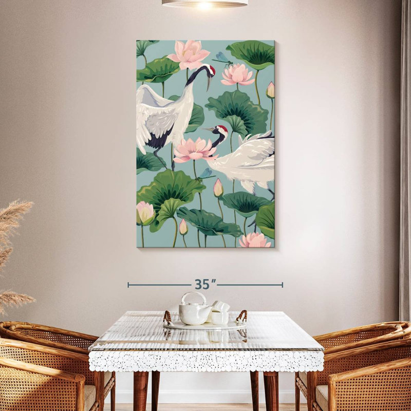 Brampt Cranes And Lotuses, 48" H x 32" W