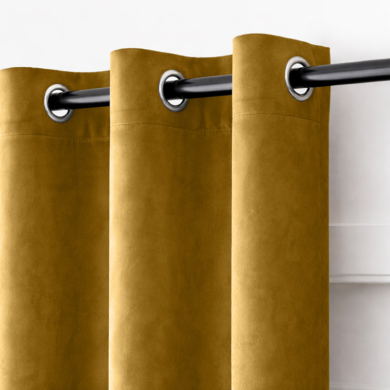 Alsey 100% Velvet Blackout Eyelet Ready Made Curtains & Drapes with matching Tie Backs, (168 Width X 228 Height) cm, Ochre