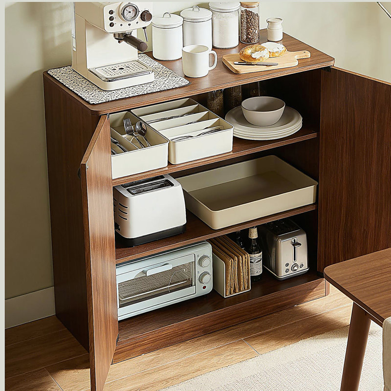 31.5-inch modern wavy sideboard, curved contour design storage cabinet, 2-door cabinet with storage function, Walnut