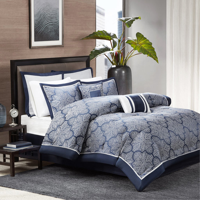 8 Piece Jacquard Comforter Set Navy
