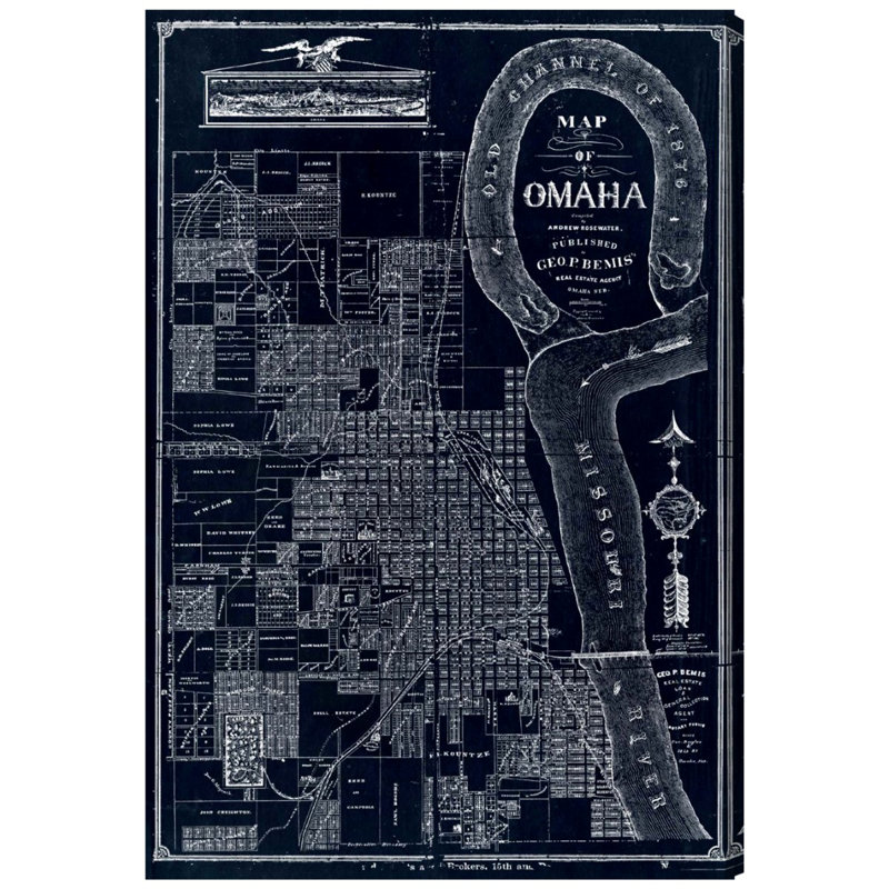 « map of omaha 1876 », impression sur toile, H 45 po x l 30 po x P 1,5 po