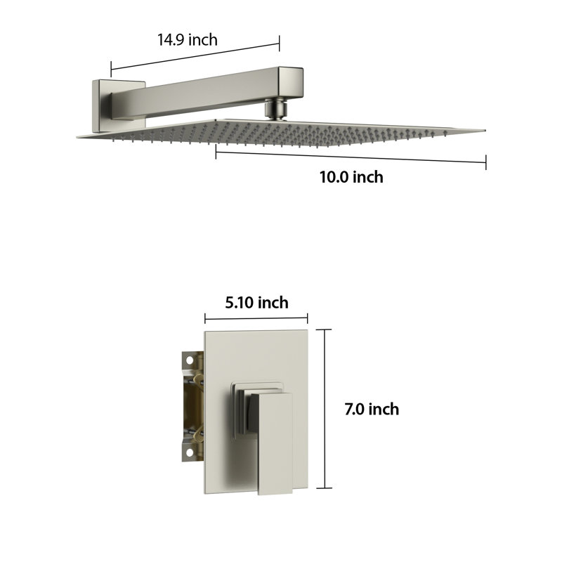 Brushed Nickel Shower System - 10" Rainfall Head & -balanced Valve, Wall Mount, Easy Installation Sanitizing 10-inch Square Faucet , Mount