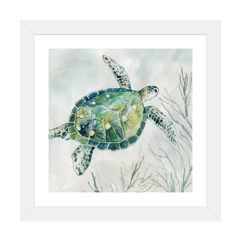 «Seaglass Turtle I» par Carol Robinson - reproduction, Papier encadré blanc, Blanc, H 16 po x l 16 po x p 1 po