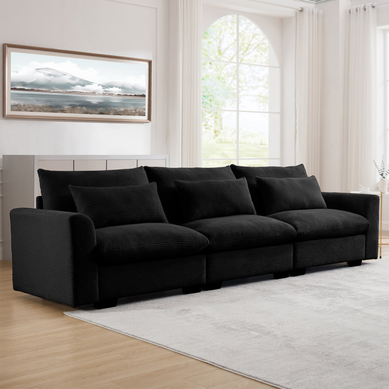 Reposa 122'' Rolled Arms Sofa, Black Corduroy