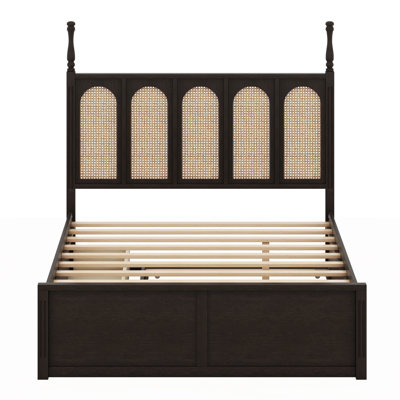 Decarcer Queen Size Rattan Platform Bed With with 2 Big Drawers and Trundle -  Alcott HillÂ®, 38F0AFEA32DB4006812933F20986936B