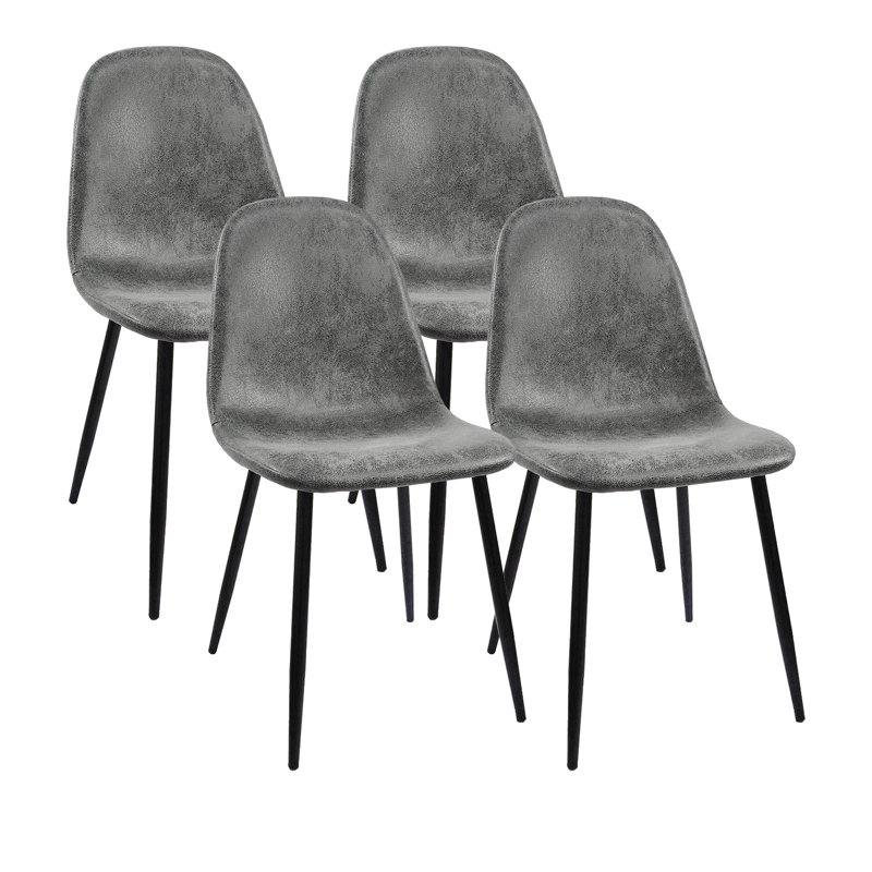 Gray Suede Upholstered Dining Chairs with Black Metal Legs, Set of 4