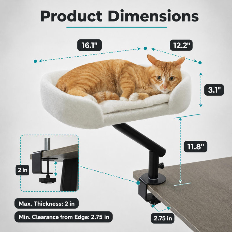 Lit pour chat rotatif, meubles pour chat peu encombrants, hauteur réglable, White