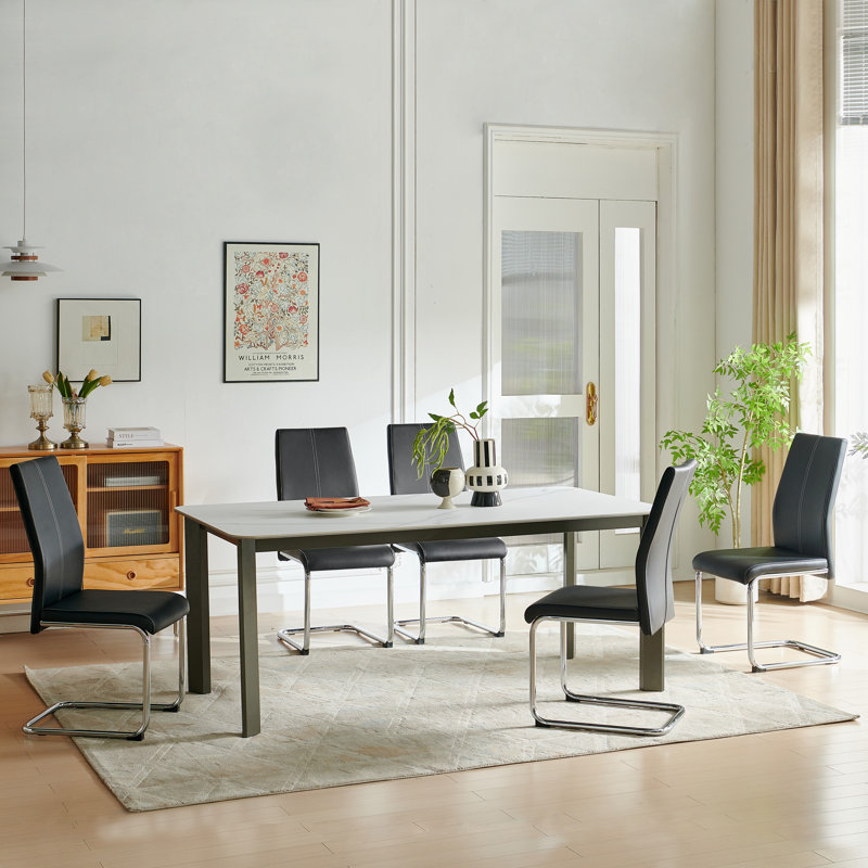 Faux Leather Dining Chair Set with Chrome Cantilever Base, Black, 4