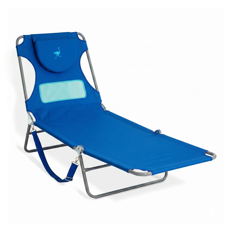 Ostrich The Ladies Comfort Lounger Foldable Beach Pool Tanning Chair, Ocean Blue, Blue