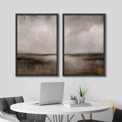 " Misty Landscape Timeless Elegance In Monochrome " 2 - Pieces on Canvas