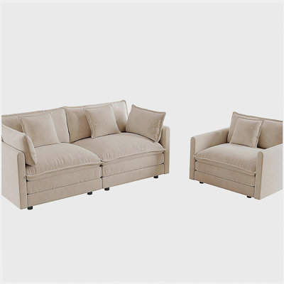 2 Seater Loveseat and Chair Set, 2 Piece Sofa & Chair Set, Loveseat and Accent Chair , 2-Piece Upholstered Chenille Sofa Living Room Couch Furniture(1+2 Seat ) ,Light Coffee Chenille